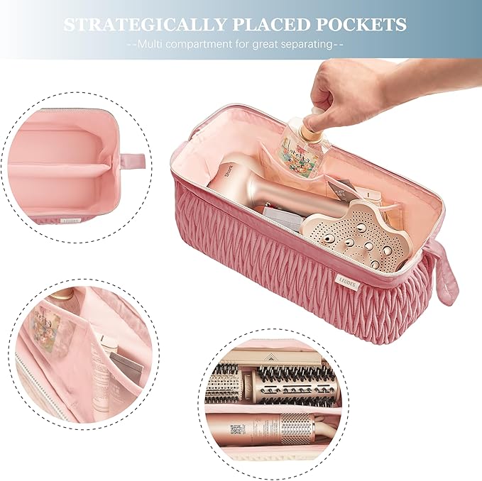 Leudes Dy son Air wrap Travel Case for Shark Hair Dryer Airstraight Flex Style Hair Attachment Tool Organizer Accessories Air Wrap Flat Curling Iron Carrying Case (Dark Pink)