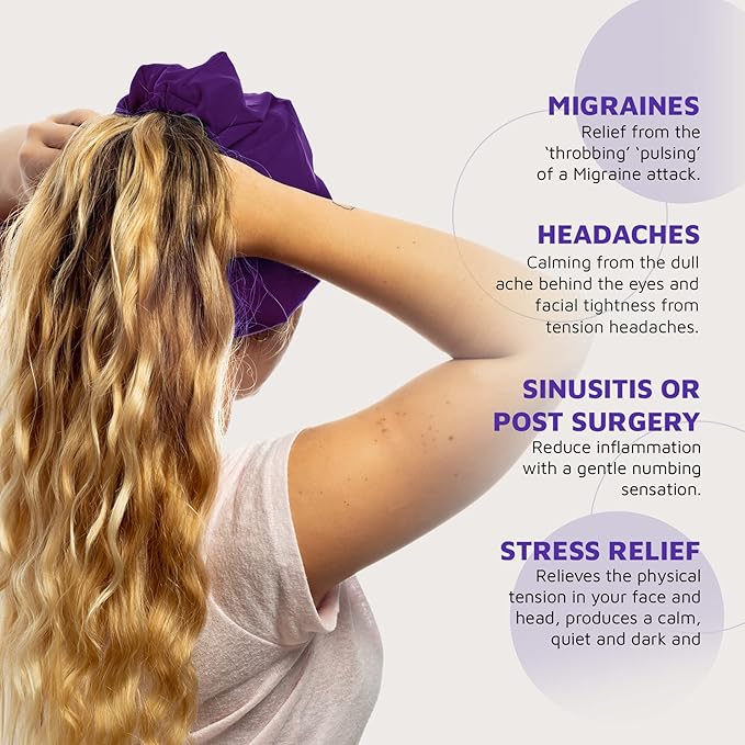 Magic Gel Migraine Ice Head Wrap | Real Migraine & Headache Relief | The Original Headache Cap | Cold, Comfortable, Dark & Cool; Endorsed by Physicians, Loved by Thousands - (2 Pack, Black & Purple)