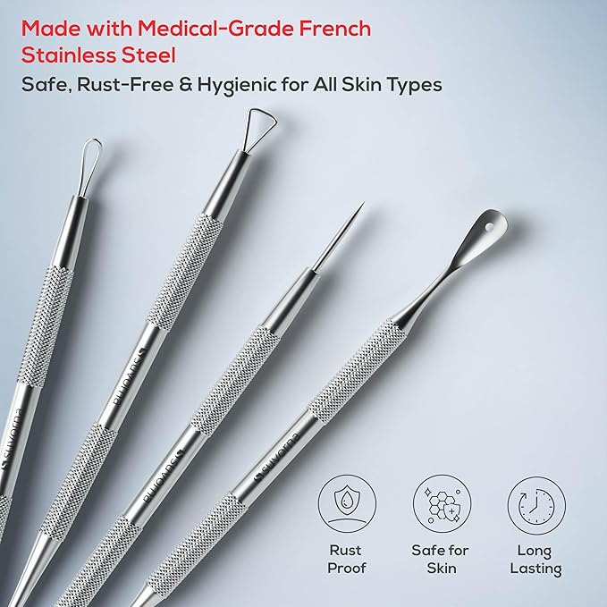 Suvorna Pimple Popper Tool Kit | Milia Remover | Lancets for Facial Extraction | White head Extractor Tool for Face | Comedone Extractor | Blackhead Remover tool | Acne Needle Tool & Cyst Removal Tool