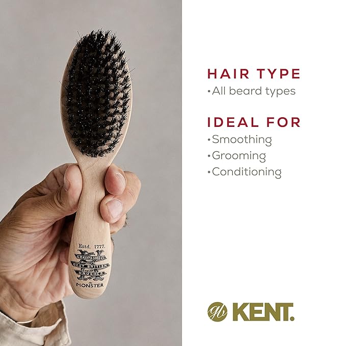 Kent BRD5 Men's Beard and Mustache Brush - Hand-Mixed Horsehair and Nylon Blend for Flawless Shaping and Grooming, Ergonomic Pistol-Like Grip Wood Handle, Dry or Wet Beard, Distributes Oils/Balms