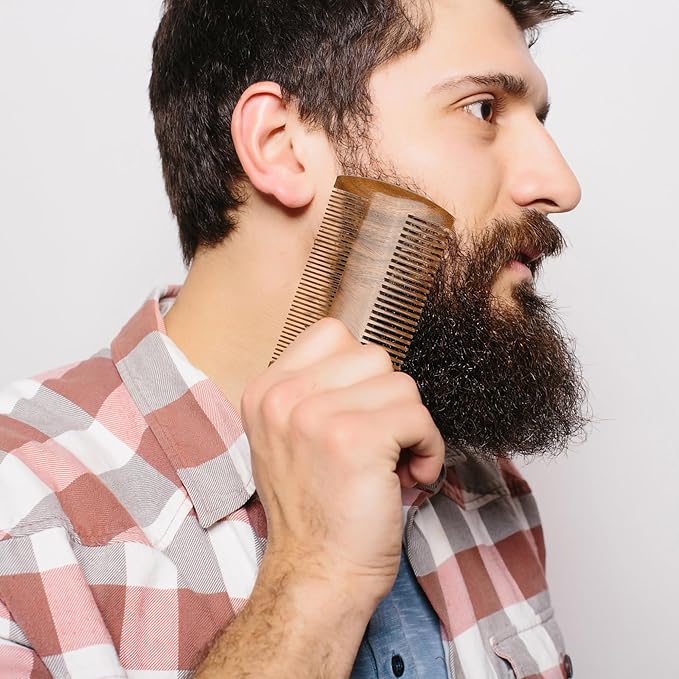 Onedor Handmade 100% Natural Green Sandalwood Wooden Comb for Men Hair, Beard, and Mustache Styling Pocket Comb With Leather Case