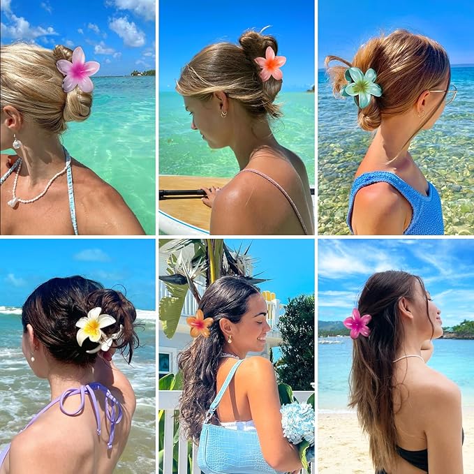 6 Pcs Flower Hair Claw Clips for Women Girls, Hawaiian Hibiscus Flower Hair Clips, Cute Vacation Beach Hair Accessories