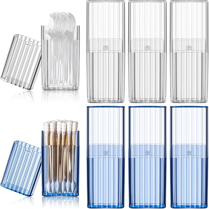 Dandat 8 Pcs Project Storage Case Portable Creative Storage Box Dental Toothpick Holder Floss Travel Case Transparent Flosser Dispenser Container for Teeth Cleaning Cotton Swab(Blue, White)