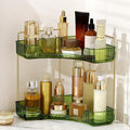 Corner Bathroom Counter Organizer Bathroom Countertop Shelf Makeup Organizer for Vanity Perfume Tray for Corner Storage (2 Tiers, Green)