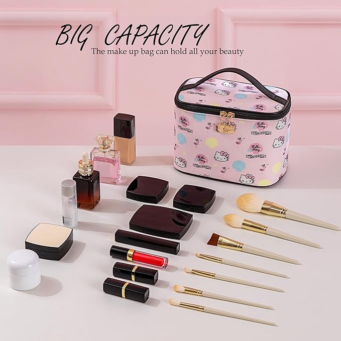 AmBealla Cosmetic Bag Large Makeup Bags Pink Travel Case with Makeup Brush Holder,Cosmetic Organizer for Women,Toiletry Bag for Skincare&Beauty Tools Sweet Cute for Girls