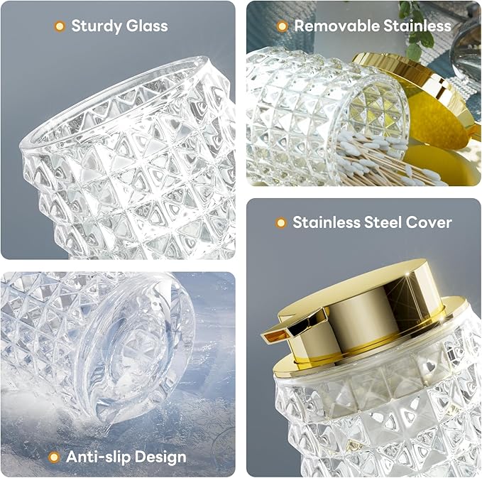 Bathroom Sets with Shower Curtain and Rugs and Accessories, Glass Bathroom Accessories Set Clear Bathroom Set Bathroom Sets, Black Bath Mat and Diamond Soap Dispenser for Bathroom Decor