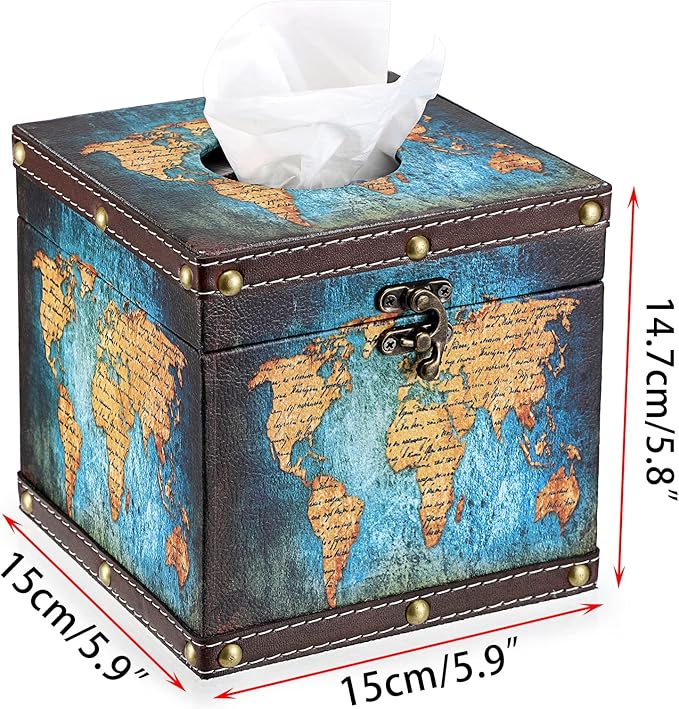 Sumnacon Retro Wood Square Tissue Box Cover - Vintage Cube Tissue Box Holder, Decorative Facial Tissue Holder for Bedroom Bathroom Dresser Night Stand Table Car Store Office Home Decor, Green