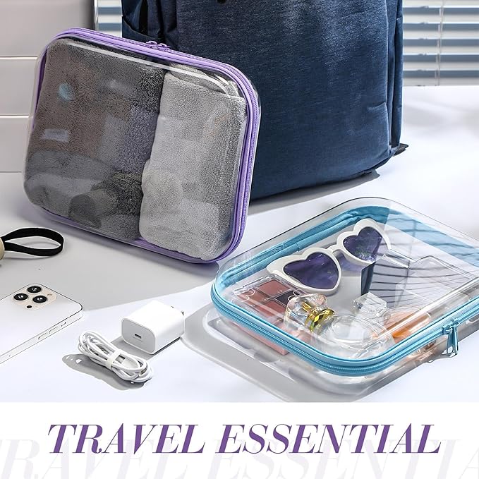 Hoolerry 4 Pcs Hard Clear Zipper Case Makeup Bags Plastic Zipper Pouch Transparent Storage Box Containers for Cosmetics, Snacks, Building Blocks, Puzzles(Clear,9.8 x 7.9 x 2 in,Multicolor)
