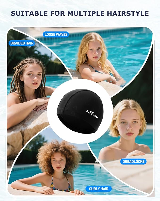 Firesara Fishtail Fabric Swim Cap for Men Women, Breathable High Elasticity Swimming Cap Hair Protection Quick Dry Soft for Long Hair Short Hair, Kids Boys and Girls