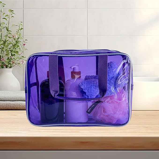 PVC Clear Pure Color Transparent Large Zipper Cosmetic Pouch Travel Makeup Cosmetic Bag with Handle for Travel Bathroom Toiletry Organizer (A23014-101-6)
