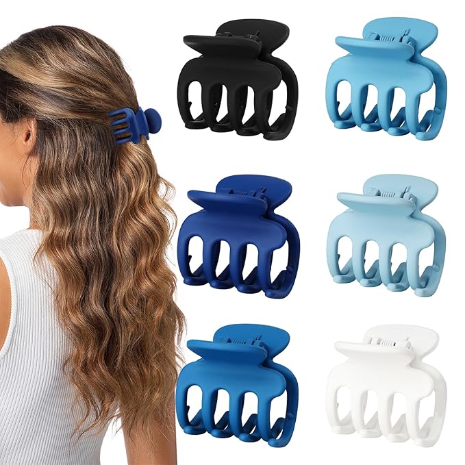6 Pcs Hair Clips Small Claw Clips for Thin Hair Medium Matte Non-slip Hair Accessories for Women and Girls (Blue)