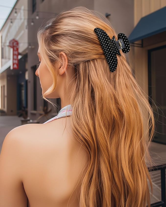 Molans 3PCS Hair Claw Clips Acrylic Clamps for women - Non-slip Strong Hold Barrettes for Thin Thick Hair, Medium hair clips Accessories(Polka Dot）