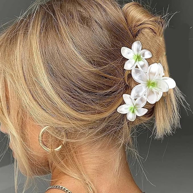 4PCS Glitter Flower Hair Claw Clips - Non-Slip Thick/Thin Hair Claws, Strong Hold Hair Accessories for Women and Girls