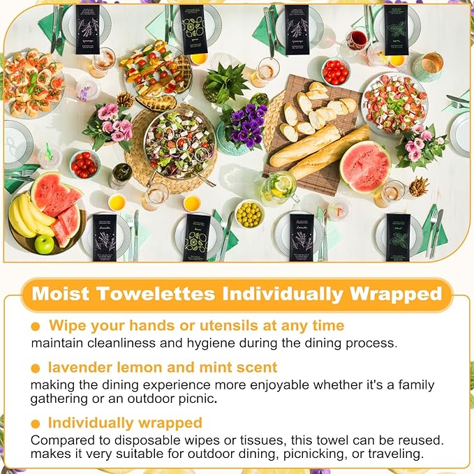 Moist Cotton Towel Bulk Moist Towelettes Individually Wrapped 8.7" x 8.7",White Towel Services,Refreshment Pre Moistened Towels Lavender, Lemon and Mint for Sport Party Spa （pack of 30)
