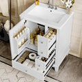 24" Bathroom Vanity with Sink, Harper & Bright Designs Free Standing Single Vanity Set with 3 Drawers and One Door with Storage Racks, Solid Wood Storage Cabinet with Ceramic Basin for Bathroom, White