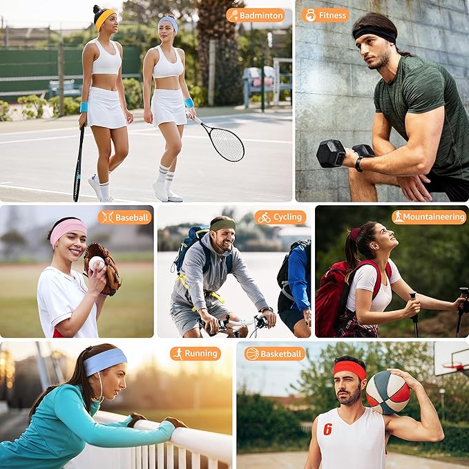 Headbands for Women, Stretchy Non Slip Soft Cotton Cloth Hair Bands for Sports, Workout, Yoga and Running, 7pcs