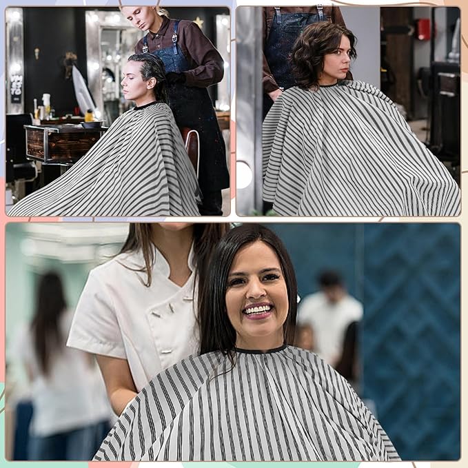 Professional Hair Cutting Cape with Neck Duster Brush, Large Size Salon Barber Cape for Men, Women and Kids(White with Five-line Stripe)