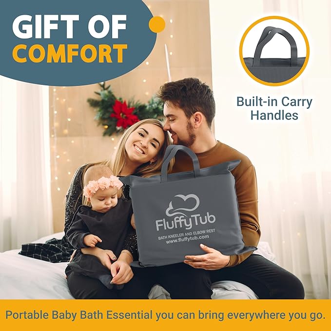 Baby Bath Kneeler and Elbow Rest Pad Set, 2-Inch Thick, Memory Foam, Water-Resistant Mat – Bath Time Essentials Cushion and Bath Kneeling Pad for Bathing Baby with Bathtub Toy Organizer.