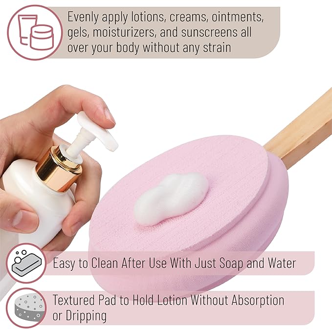 Slick- Lotion Applicator, 17 Inch, 2 Pack, White and Pink, Back Applicator Lotion, Certified Organic, Easy Reach Washable, Self Tanner for All Skin Tone