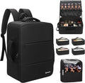 Relavel Makeup Backpack with Makeup Brush Case, Extra Large Travel Train Case Professional Artist Kit Set Bag with 4 Clear Bags, Brush Storage Organizer Box for Cosmetic Hair Tools, Black