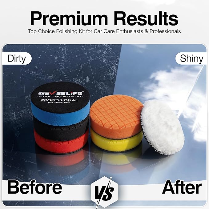 GEVEELIFE 9Pcs Buffing Polishing Pads Kit, 3 Inch Buffing Pads, Sponge & Woolen Pads with M14 Drill Adapter & Backing Plate for Car Care, Polishing, Washing, Cleaning, Waxing