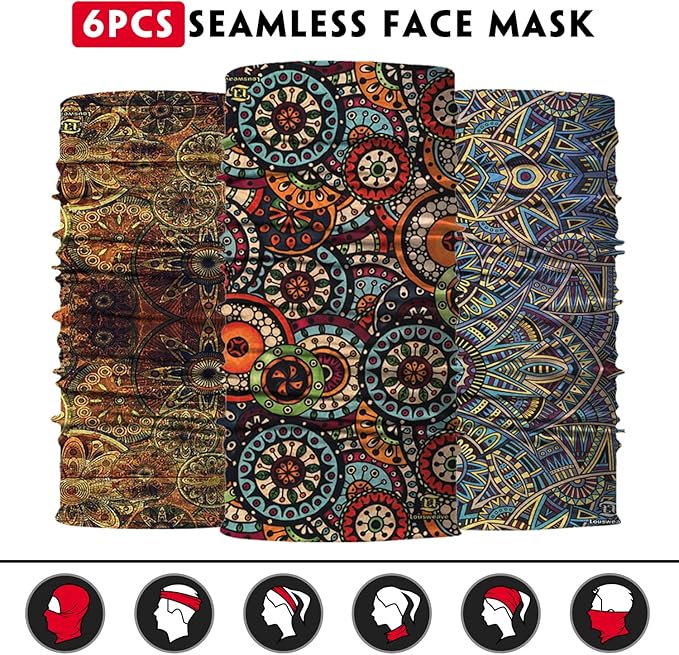 Venswell Neck Gaiter Face Mask Men Women,Seamless Bandana Rave Face Cover Scarf Mask,Balaclava,Headband, Head Wrap,Headwear