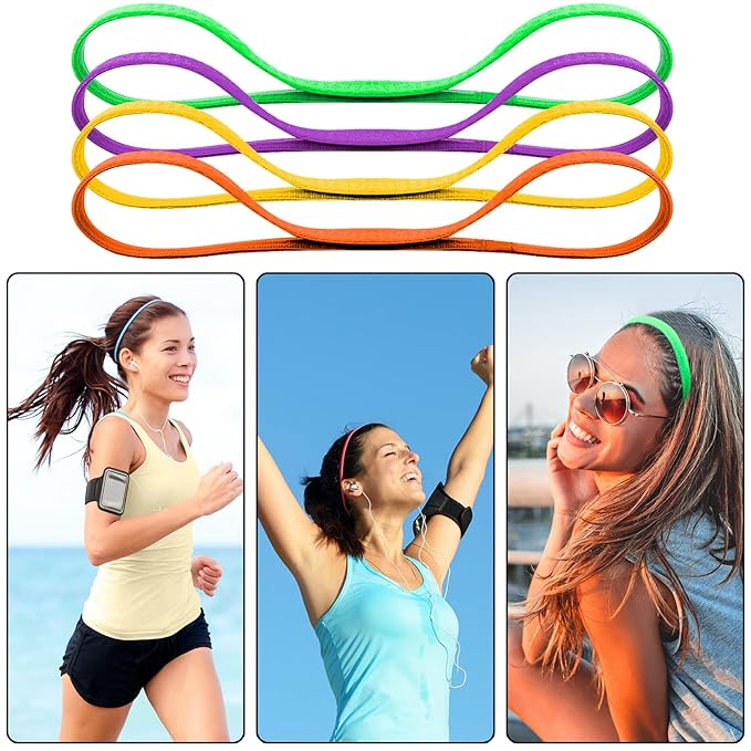Duufin 20 Pieces Sport Headbands, Thin Non Slip Headband for Women and Girls, Elastic Headbands for Workout, Running, Yoga, Volleyball, Basketball, 1 cm Wide, 42 cm Circumference, 20 Colors