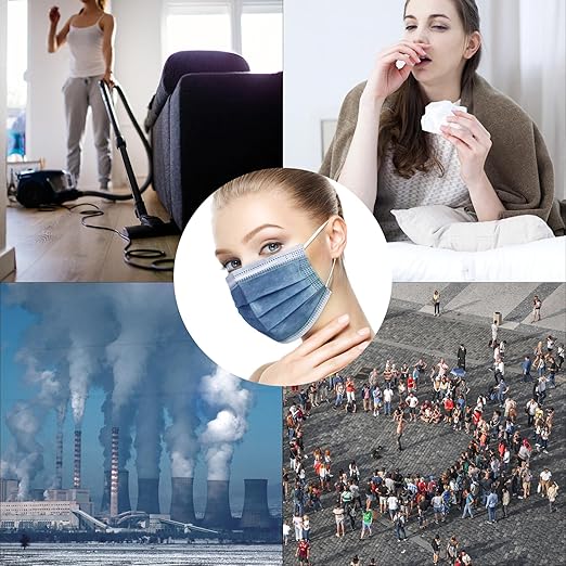 Borje Navy Disposable Face Masks 100 Pcs Navy Blue Face Mask 3 Ply Protection Masks