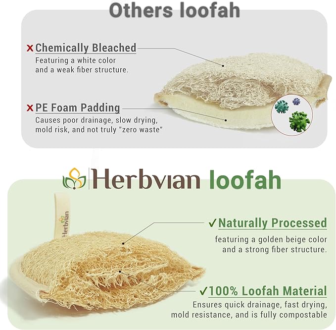 Vietnamese Natural Loofah Exfoliating Body Scrubber Pads, 100% Plant-Based Shower Luffa Sponge, Bath Loofah for Women Men (3, Oval 6.5"x4.9")