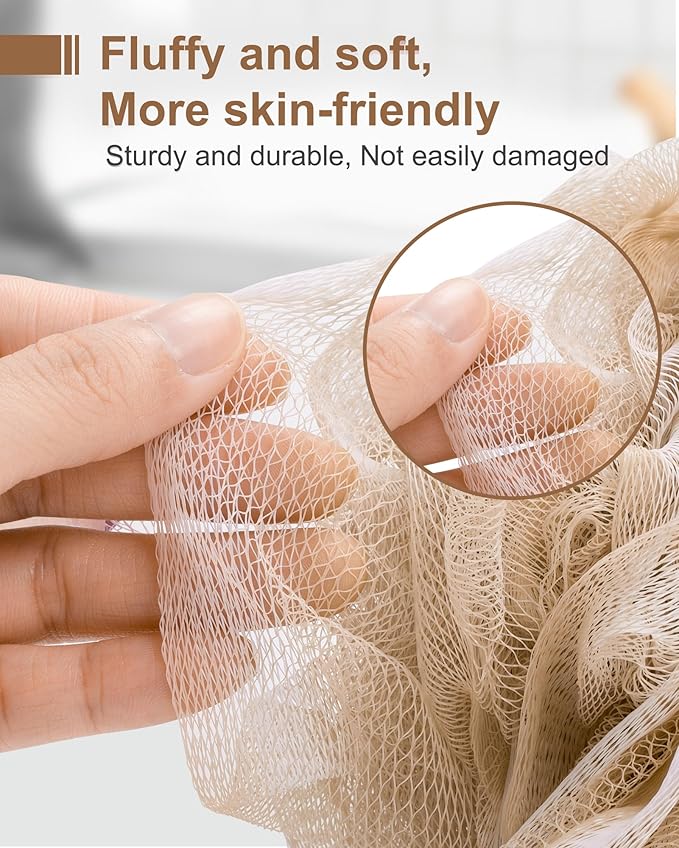 Loofah Sponge, XL Large Loofah 75g 4 Pack, Bath Sponge Soft Mesh Shower, Body Scrubber, Loofah for Men, Bath Accessories Body wash Foaming (Beige)