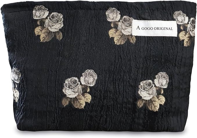 STARDW Aesthetic Floral Makeup Bag Cute Small Cosmetic Bags for Women Girls, Travel Toiletry Bag Large Capacity Zipper Makeup Pouch, Purse Organizer Pouches (Rose Vintage)