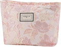 Flower Makeup Bag Travel Large Floral Cosmetic Bags for Women Cute Makeup Pouch Zipper Cosmetic Pouch for Purse Embossed Pink Aesthetic Make up Organizer Bag Portable Toiletry Bag