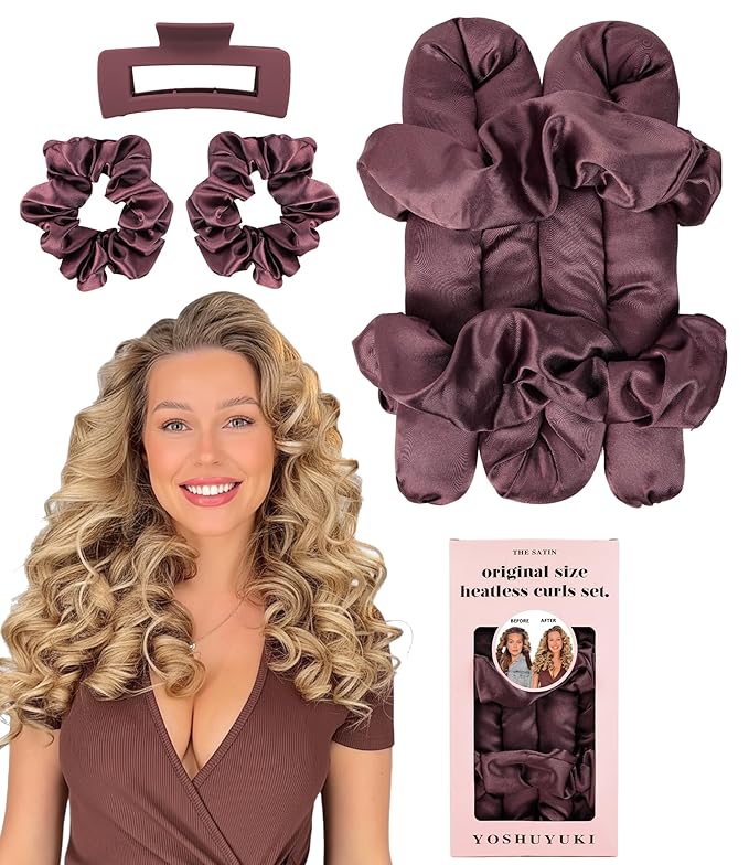 Original Heatless Curls Overnight Hair Curler to Sleep In Soft Large Hair Rollers Flexi Rods for Long Hair Blowout Look, No Heat Overnight Curls Satin Heatless Curling Rod Set with Claw Clip