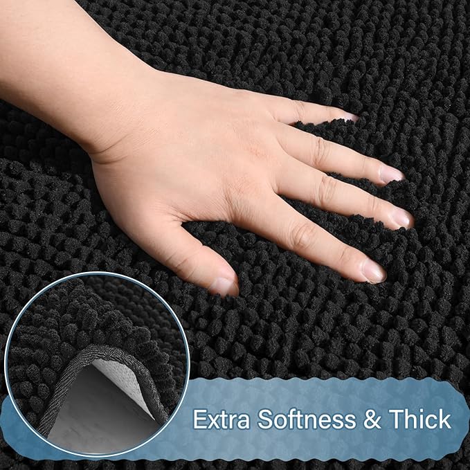 AROGAN Bathroom Rug Sets 2 Piece, 20"x20" U-Shaped Toilet Mat and 21"×34" Floor Bath Mats, Machine Washable Bath Rug Set, Absorbent and Dry Quickly, Soft Non Slip Bathroom Rug Set, Black