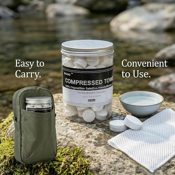Canned 100 PCS Compressed Towels Portable Mini Compressed Coin Tissue for Travel Sports, Beauty Salon or Home Hand Wipes