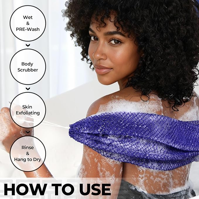 Loofah Sponge African Net Authentic - 2 Pieces Real African Exfoliating Sponge with Knots - African Net Wash Cloths for Body Scrubber Exfoliator Purple & Pink - Back Scrub for Shower Bath Accessories