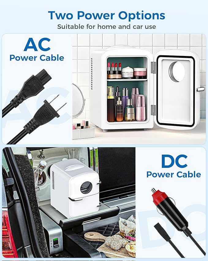 Mini Fridge for Bedroom, 4L/6 Cans Small Cosmetic Fridge for Skincare, Makeup & Drink, With Observation Window, Portable Desk Fridge Cooler and Warmer for Kids, Car, Office, Dorm, White