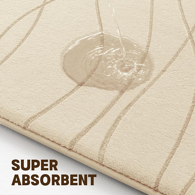YIHOUSE Memory Foam Bathroom Rug Sets 2 Piece, Ultra Absorbent Bath Mat for Bathroom - Non-Slip Machine Washable & Dry Quickly, 2 Piece Bathroom Mat Set,Khaki
