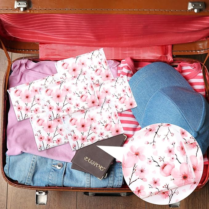 Geyee 50 Packs Tissue Travel Size Facial Paper Napkins Travel Packs Disposable Pocket Tissues for Wedding Guest Traveling School Purse Home Supplies, 500 Sheets 3 Ply(Cherry Blossoms)