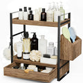 Kottwca Bathroom Counter Organizer with Drawer, 2-Tier Wood Countertop Organizer for Storage, Vanity Skincare Organizers, Bathroom Sink Shelf for Organization(Dark Brown)