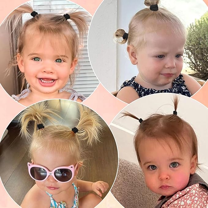 CÉLLOT Baby Hair Ties, Black Nylon Toddler Hair Ties for Girls, Kids Seamless Hair Bands, Girls Elastic Ponytail Holders, Diameter 0.8 Inch