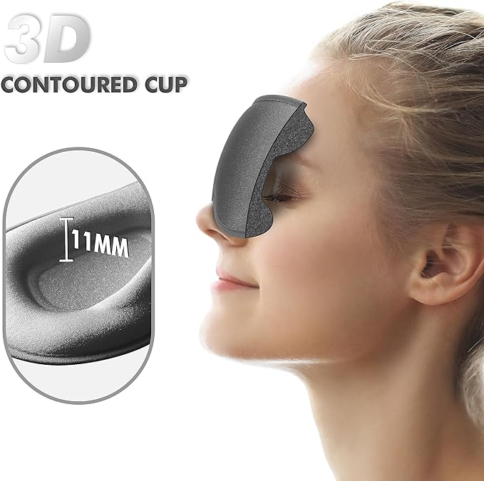 Sleep Eye Mask for Side Sleeper, Lash Extensions 3D Contoured Cup Sleeping Mask for Men Women, Travel Blackout Night Blindfold Eye Shade Cover with Adjustable Strap (Grey-Side Sleeper)