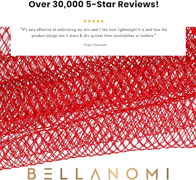 Bellanomi African Exfoliating Net Sponge, Authentic, Ethically sourced from Nigeria, 45 inches Long, Back Scrubber for Daily use (Red)