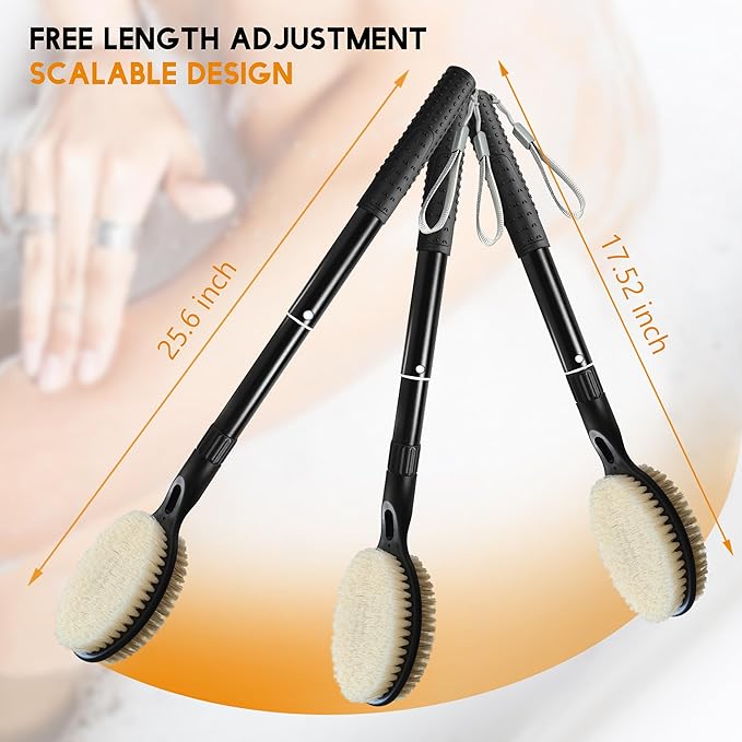 Back Scrubber for Shower, 17.52" - 25.6" Detachable Bath Brush, Back Scrubber, Exfoliation and Improved Skin Health for Elderly with Limited Arm Movement, Disabled
