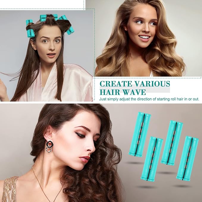 Chuangdi 24 Pcs Hair Perm Rods Plastic Cold Wave Perming Curlers Hair Rollers with Steel Pintail Comb Rat Tail Comb Tools for Hairdressing Styling(Green,0.98 Inches)