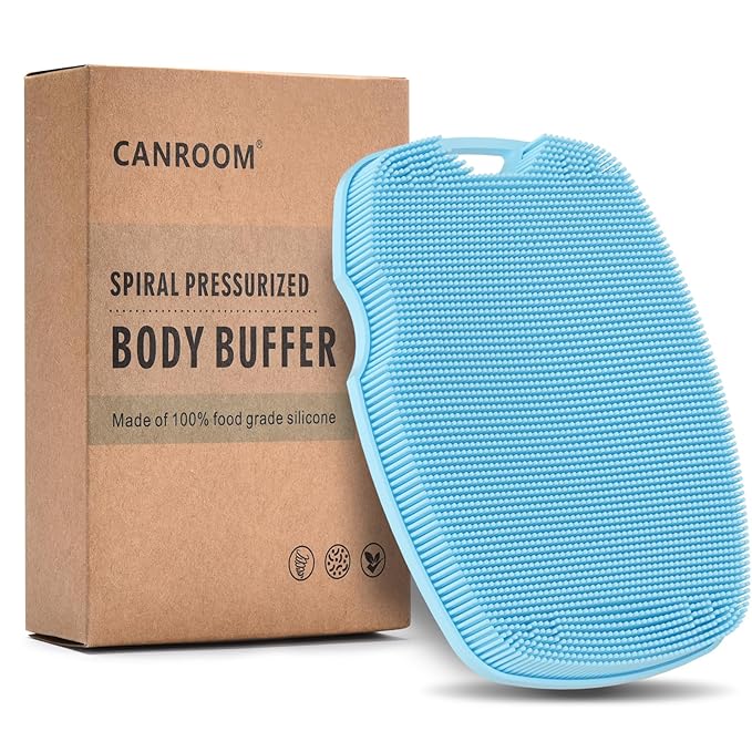 Silicone Body Scrubber - Anti Zinc Infused-Highly Elastic Bristles Exfoliating Body Scrubber for Shower Body,Cellulite Reduction,Blood Circulation - Azure
