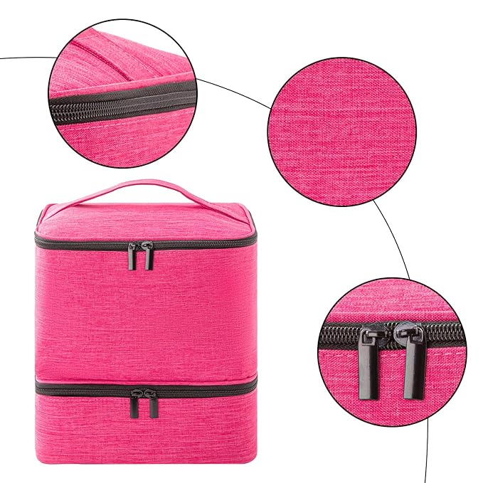 Nail Polish Carrying Case with UV LED Nail Lamp Compartment - Holds 30 Bottles, Double-layer Nail Light Storage Bag for Nail Dryer, Rose-Pink (BAG ONLY)