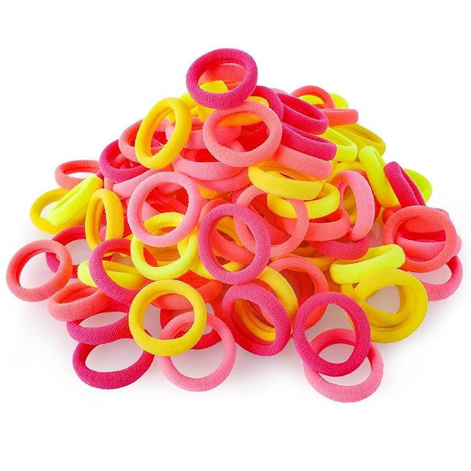 120 Pcs Baby Hair Ties, Cotton Toddler Hair Ties for Girls and Kids, Multicolor Small Seamless Hair Bands Elastic Ponytail Holders(Pink+Yellow)