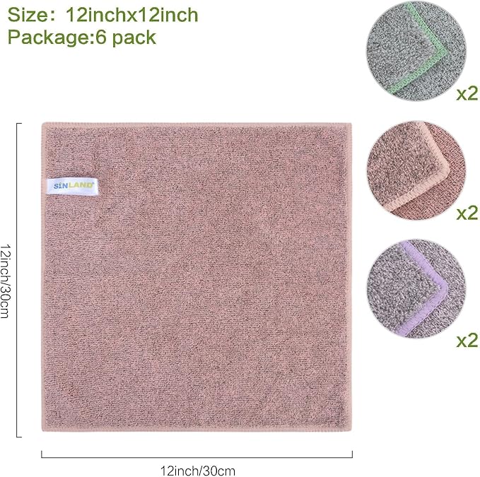 SINLAND Microfiber Face Cloths Highly Absorbent Washcloths Soft Feel Fingertip Towels Multi-Purpose Wash Cloths for Bathroom, Gym, Hotel, Spa and Kitchen, 12Inch x 12Inch