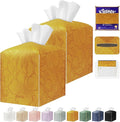 Tissue Box Holder Cover Square Tissue Cube Cover PU Leather Tissue Organizer with Bottom Belt for Bathroom, Tabletop, Kitchen, Night Stands, Office, Home, Car (2, RetroYellow)